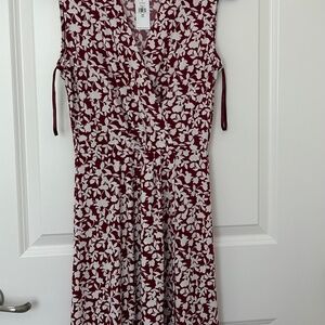 XXS Tall Pullover Faux Wrap Dress in Maroon/White Banana Republic Factory